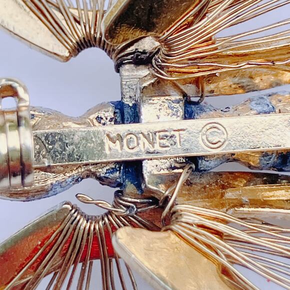 VTG Signed Monet Mid Century Articulated Butterfly Brooch Vintage Insect Pin - Picture 7 of 8